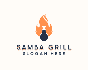 Chicken Drumstick Flame Grill  logo design