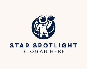 Astronaut Moon Planet logo design