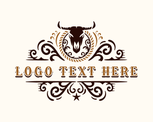 Skull - Bull Rodeo Cowboy logo design