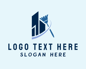 Custodian - Sweeping Broom Building logo design