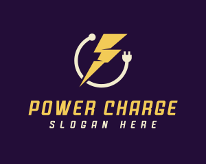 Power Plug Lightning Bolt logo design