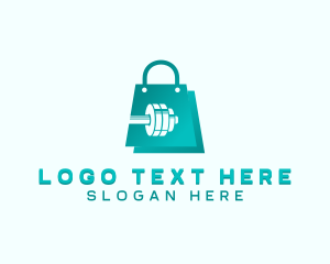 Online Shop - Dumbbell Shopping Bag logo design