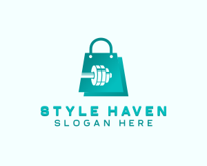 Shop - Dumbbell Shopping Bag logo design