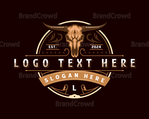 Elegant Bull Skull Horn Logo