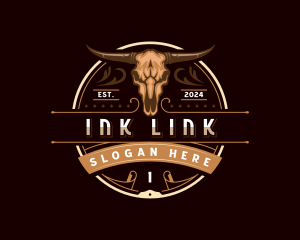 Elegant Bull Skull Horn logo design