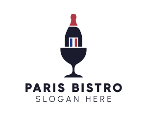 French Restaurant - Wine Glass Bottle logo design