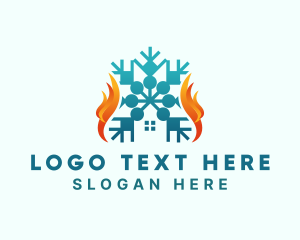 Cold - Snowflake House Flame logo design