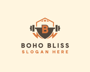 Fitness Barbell Bolt logo design