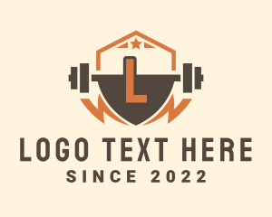 Weightlifter - Barbell Shield Bolt logo design