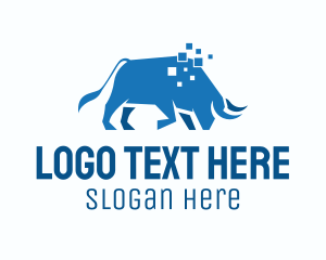 Ox - Blue Bull Pixel logo design