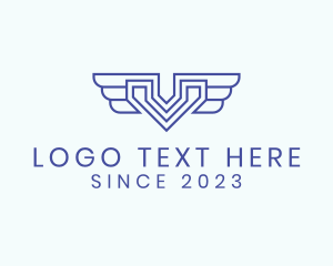 Blue - Wings Aviation Letter V logo design
