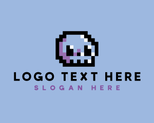 Video Gamer - Skull Pixel Retro logo design