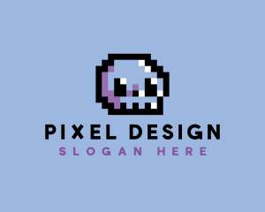 Skull Pixel Retro logo design