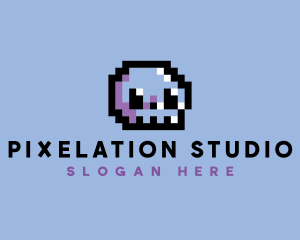 Skull Pixel Retro logo design