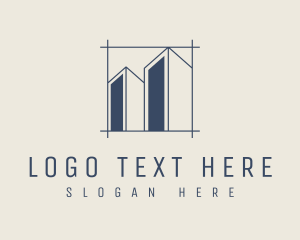 City - Minimalist Building Blueprint logo design