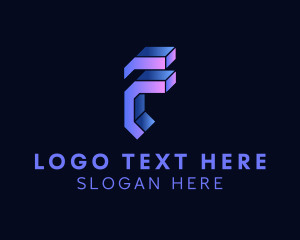Online - 3D Gradient Tech Studio Letter F logo design