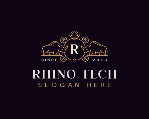 Rhino - Elegant Rhino Crown logo design