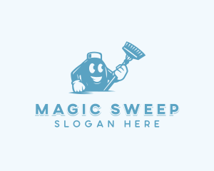 Housekeeper Broom Cleaner logo design