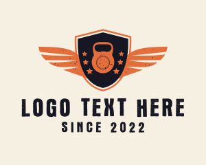 Rustic - Kettlebell Wings Shield logo design