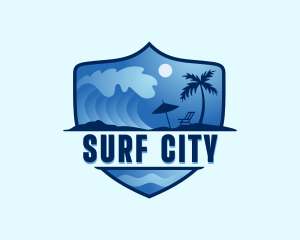 Surfing Beach Vacation logo design