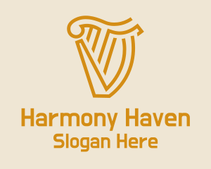 Harmony - Gold Harp Letter TV logo design