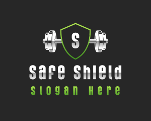 Gym Barbell Shield logo design