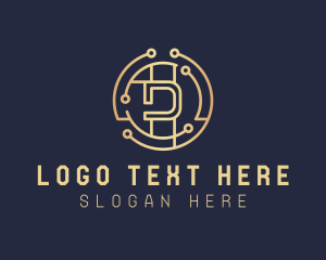 Blockchain - Digital Circuit Letter D logo design
