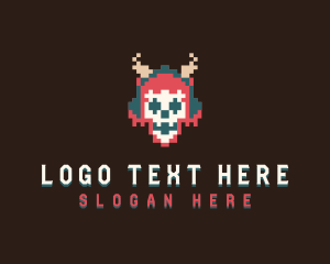 Pixel - Arcade Pixel Skull logo design