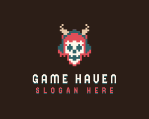 Arcade Pixel Skull Logo