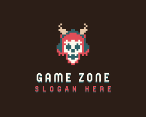 Arcade Pixel Skull logo design