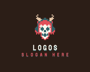 Horns - Arcade Pixel Skull logo design