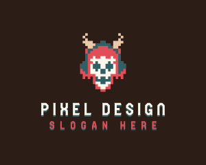 Arcade Pixel Skull logo design