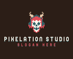 Arcade Pixel Skull logo design