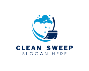 Sweeping - Broom Sweeping Cleaning logo design