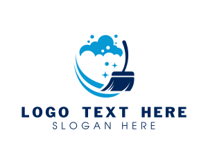 Home Cleaning - Broom Sweeping Cleaning logo design