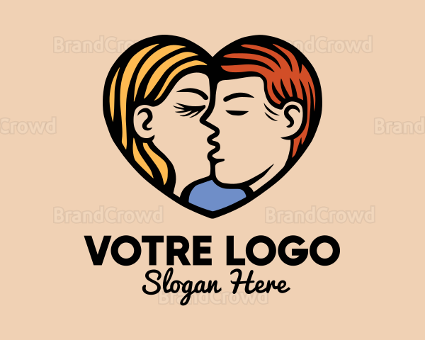 Couple Kiss Heart Logo
