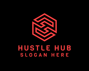 Red Futuristic Maze Letter H logo design