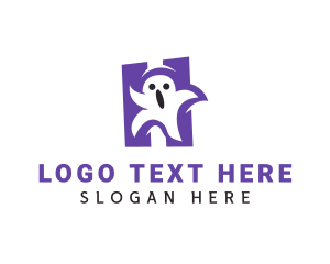 Haunted - Halloween Ghost Letter H logo design