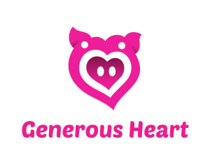 Pink Pig Love Heart logo design