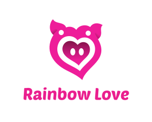 Pink Pig Love Heart logo design