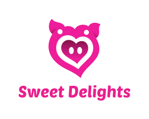 Pink Pig Love Heart logo design