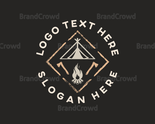 Camping Tent Bonfire Logo