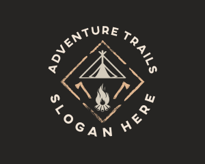 Camping Tent Bonfire logo design