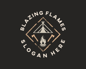 Camping Tent Bonfire logo design