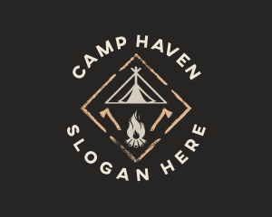 Tent - Camping Tent Bonfire logo design