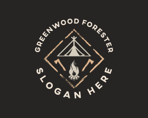 Camping Tent Bonfire logo design