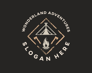 Camping Tent Bonfire logo design