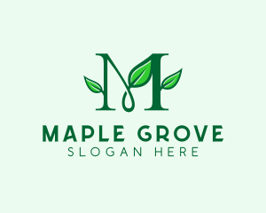 Organic Leaf Letter M logo design