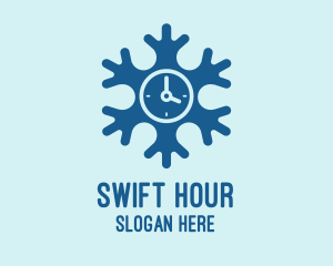 Blue Snow Clock logo design