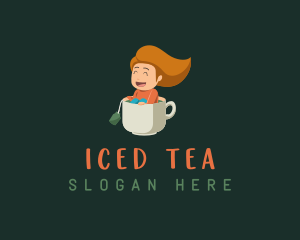  Cute Tea Cup Girl logo design